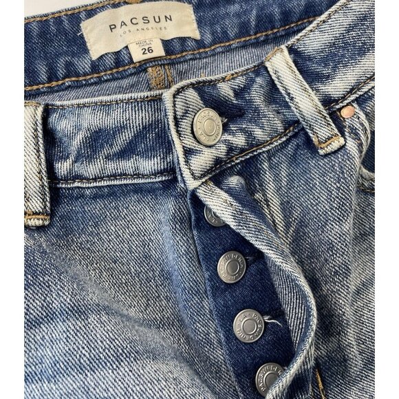 Pacsun Jean Skirt Cutoff Light Dark Wash Denim Blue Fringe Southwestern Rodeo 26 - Picture 3 of 5